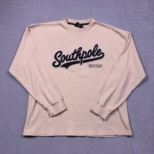 Southpole Mens Long Sleeve Thermal Shirt Beige Crew Neck Graphic XL